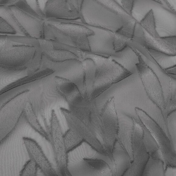 Charcoal Grey Textured Leaf Design Sheer Curtains, 2 Panels Jacquard Curtain - Picture 7 of 11